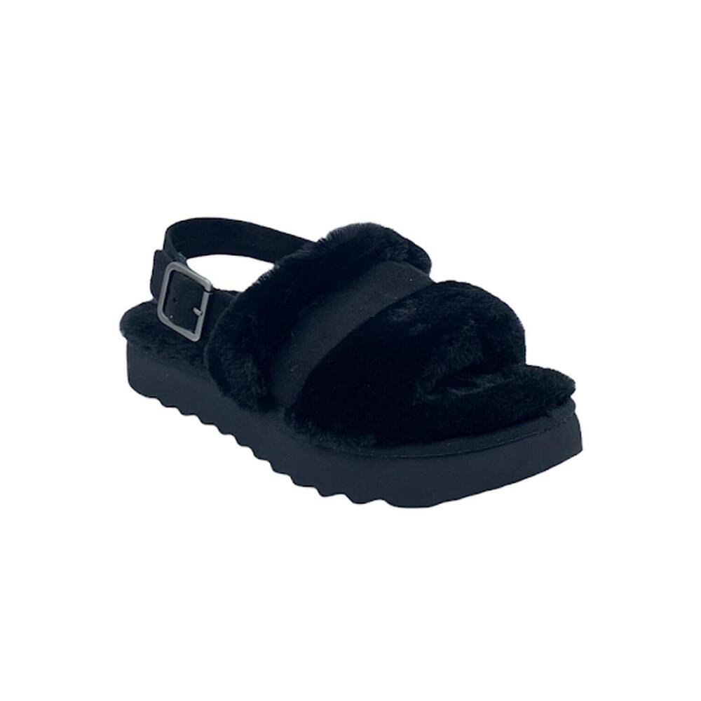 Koolaburra by UGG Adjustable Slide Sandals Fuzz'd Out Black - Medium - Picture 3 of 5